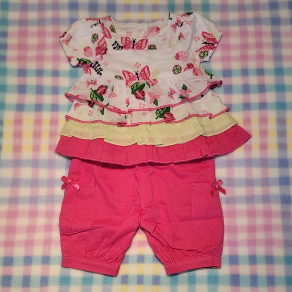 KOALA BABY ♡ 2pc Butterflies 'n LadybBugs Ruffled Top 'n Elastic Pocket Pants NB - Picture 12 of 17